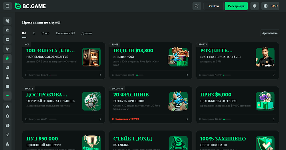 Бонуси та акції у BC.Game Casino
